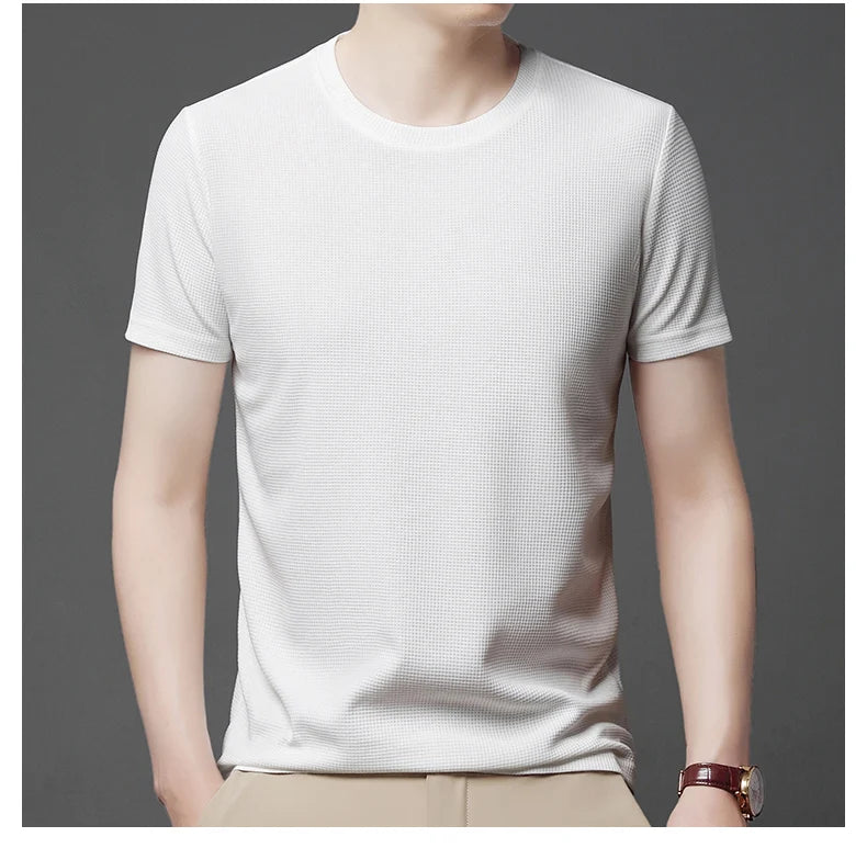 Camiseta Waffle para Hombre – Manga Corta, Cuello Redondo y Corte Casual