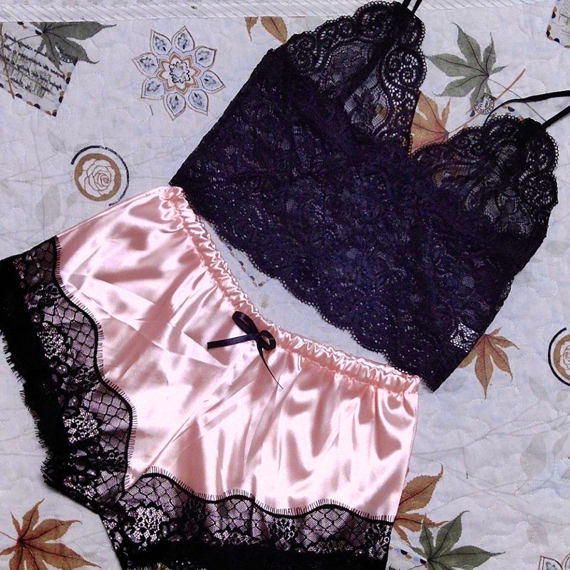Pijama de Encaje para Mujer – Conjunto de Top y Short Sensual, Suave y Cómodo para Dormir