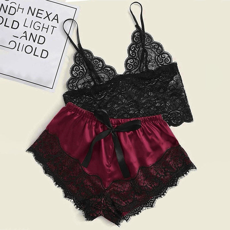 Pijama de Encaje para Mujer – Conjunto de Top y Short Sensual, Suave y Cómodo para Dormir