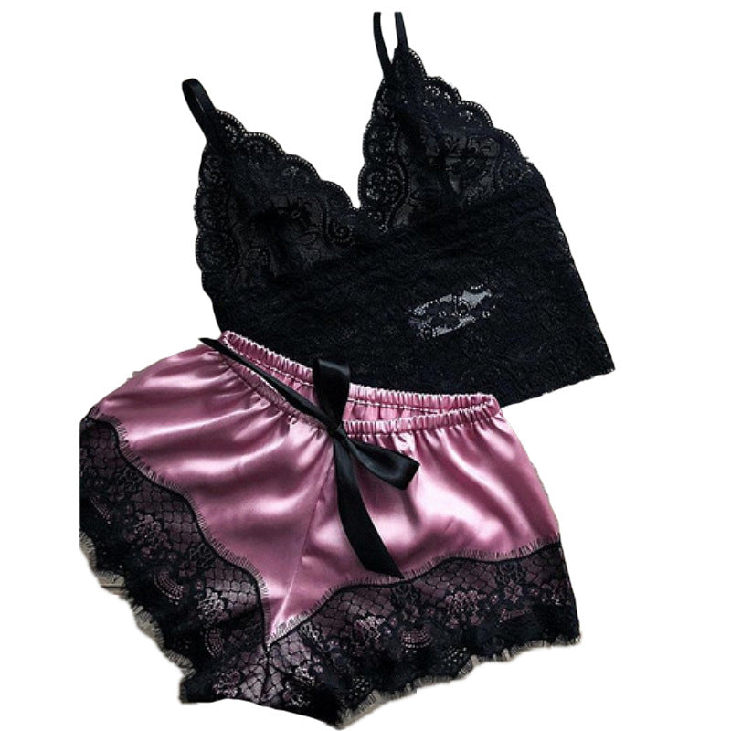 Pijama de Encaje para Mujer – Conjunto de Top y Short Sensual, Suave y Cómodo para Dormir