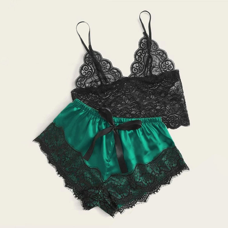 Pijama de Encaje para Mujer – Conjunto de Top y Short Sensual, Suave y Cómodo para Dormir