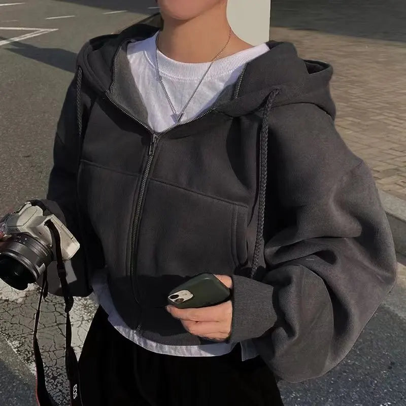 Hoodie Crop Coreana – Fleece Suave Oversize