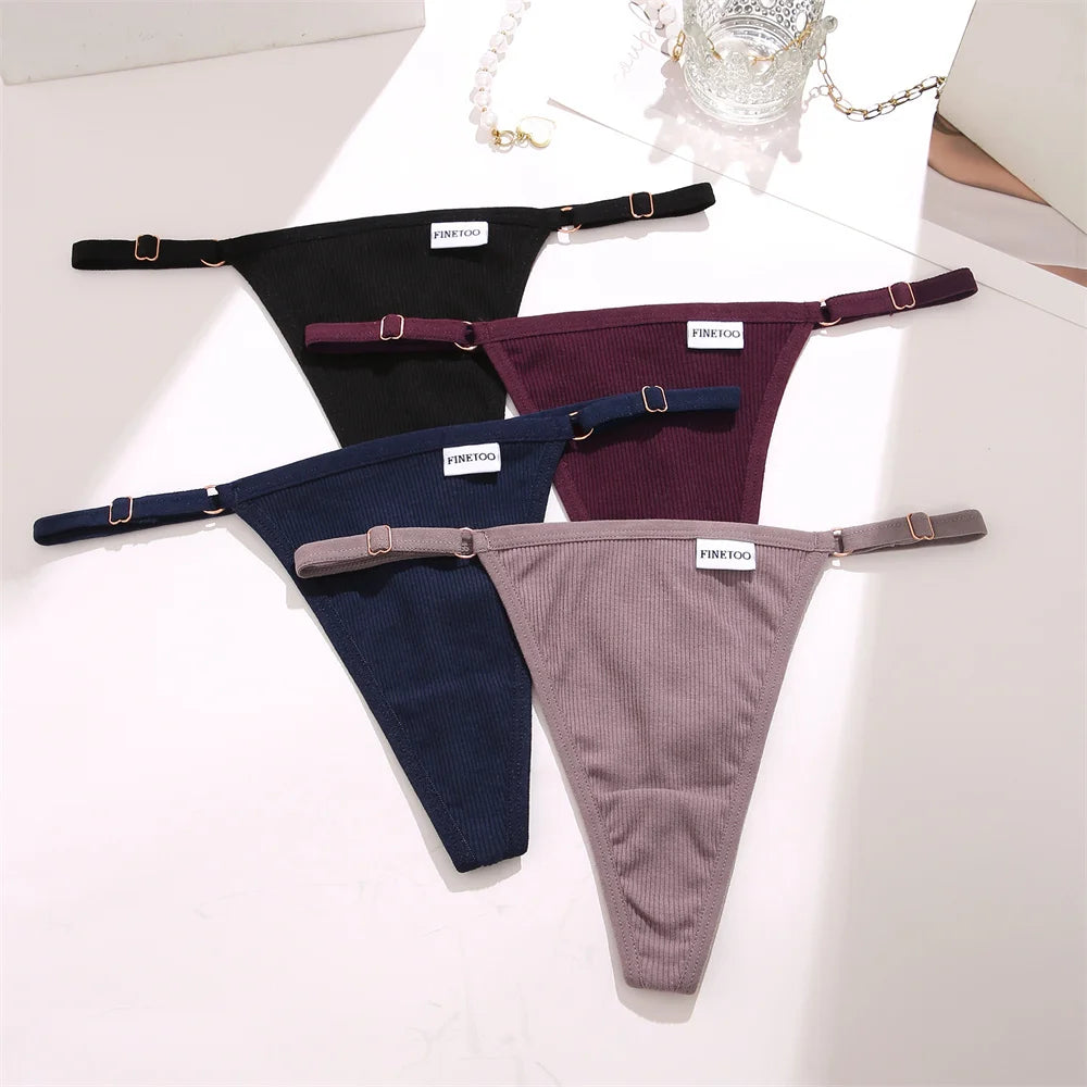 FINETOO 4pcs/set Adjustable Women's Cotton Panties Sexy Low Rise Thongs Solid Color Seamless Female Underpants Women Lingerie
