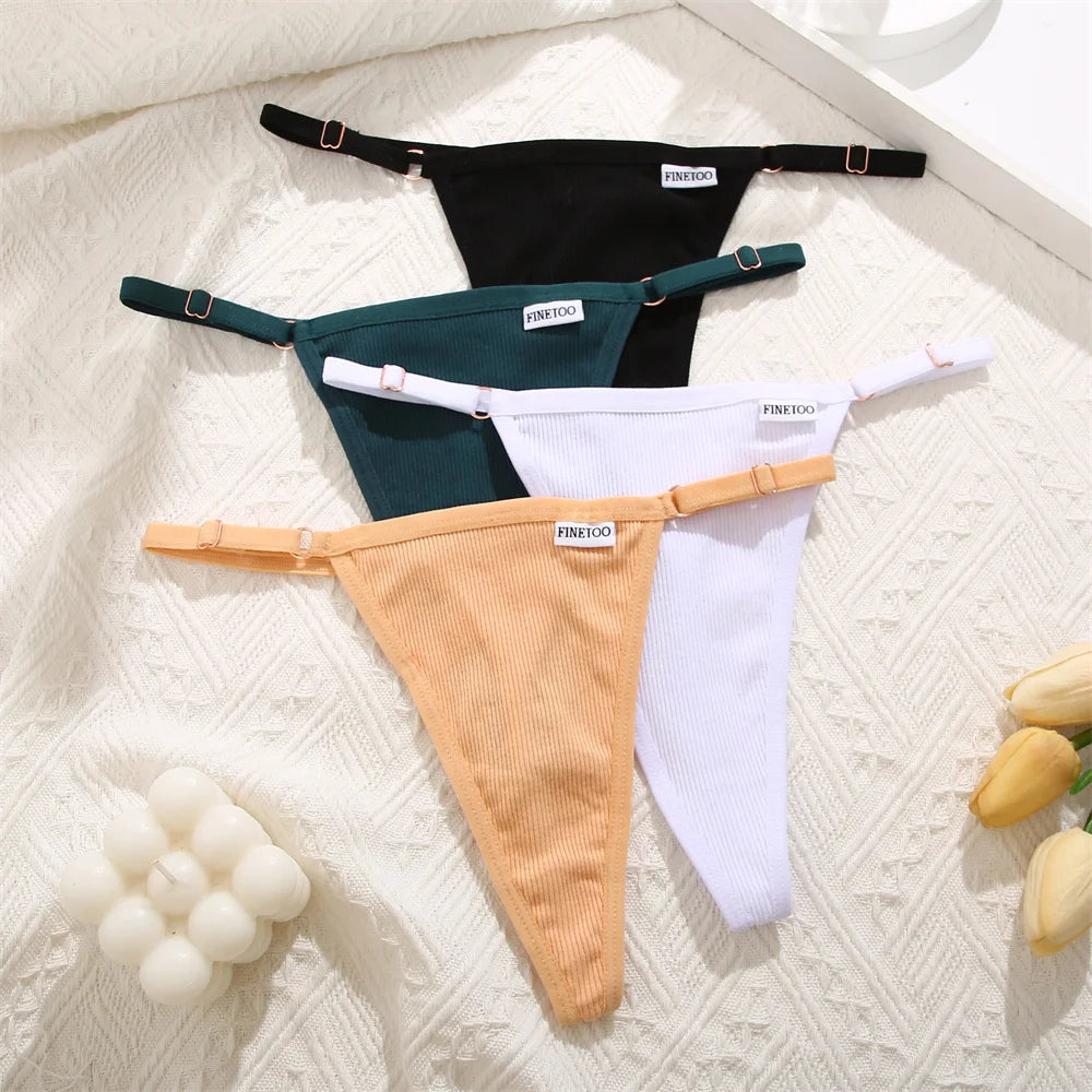 FINETOO 4pcs/set Adjustable Women's Cotton Panties Sexy Low Rise Thongs Solid Color Seamless Female Underpants Women Lingerie