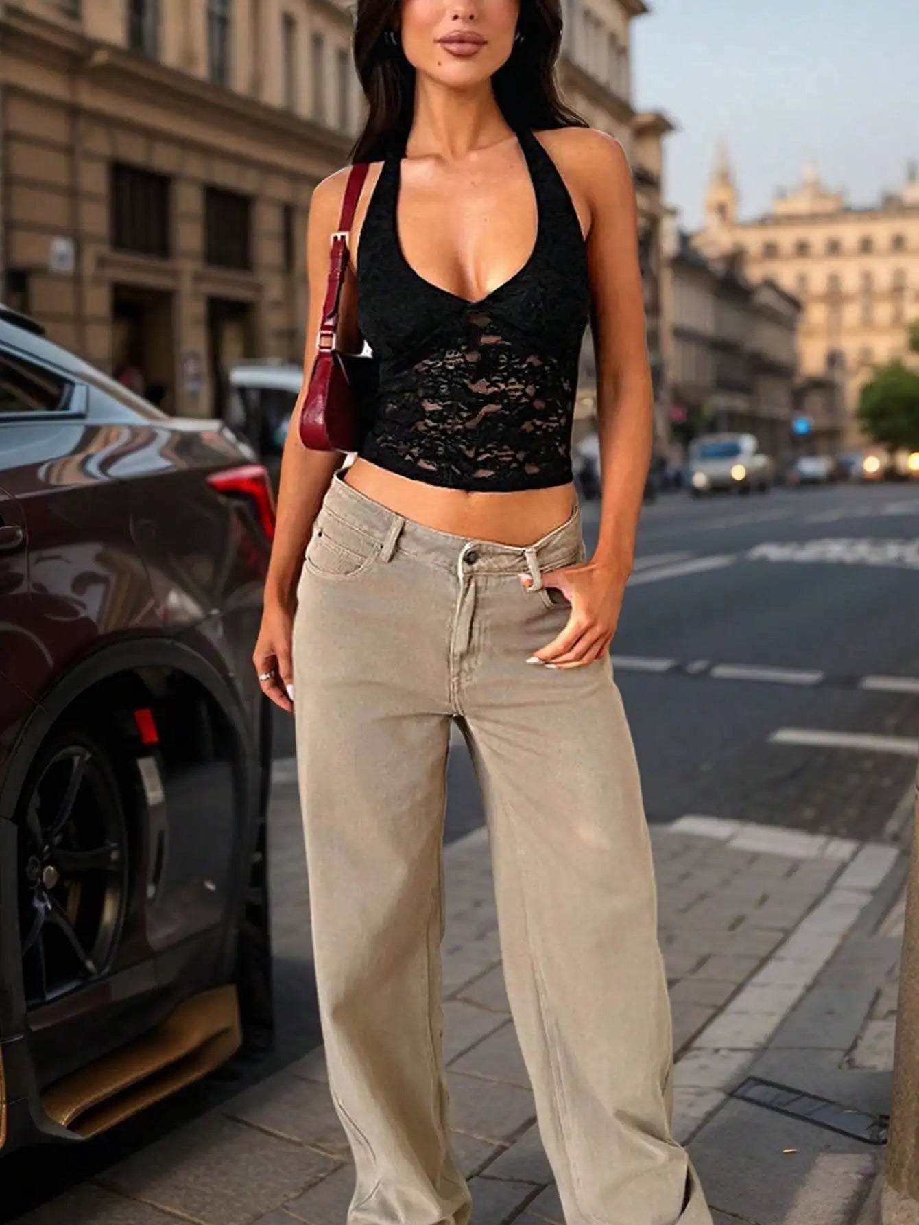 Top Halter Lace Noir