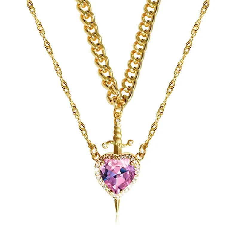 Collar Corazón y Espada Glowzy™ – Collar Romántico de Zirconia para Mujer | Regalo Especial Parejas