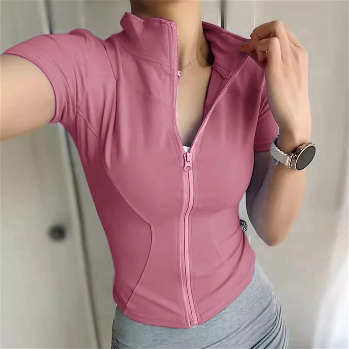 Chaqueta Deportiva de Compresión para Mujer – Ajuste Slim, Cierre Completo y Secado Rápido