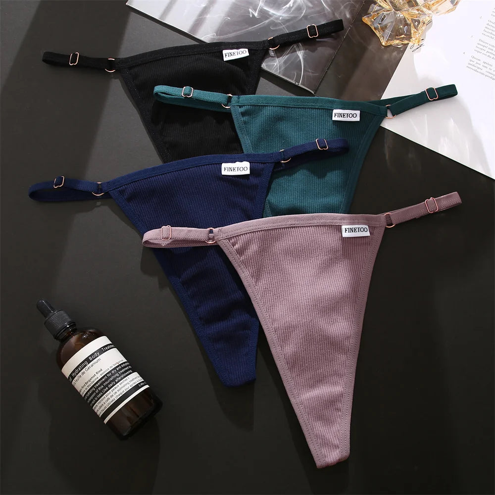 FINETOO 4pcs/set Adjustable Women's Cotton Panties Sexy Low Rise Thongs Solid Color Seamless Female Underpants Women Lingerie