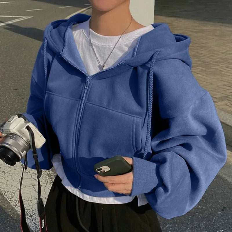 Hoodie Crop Coreana – Fleece Suave Oversize