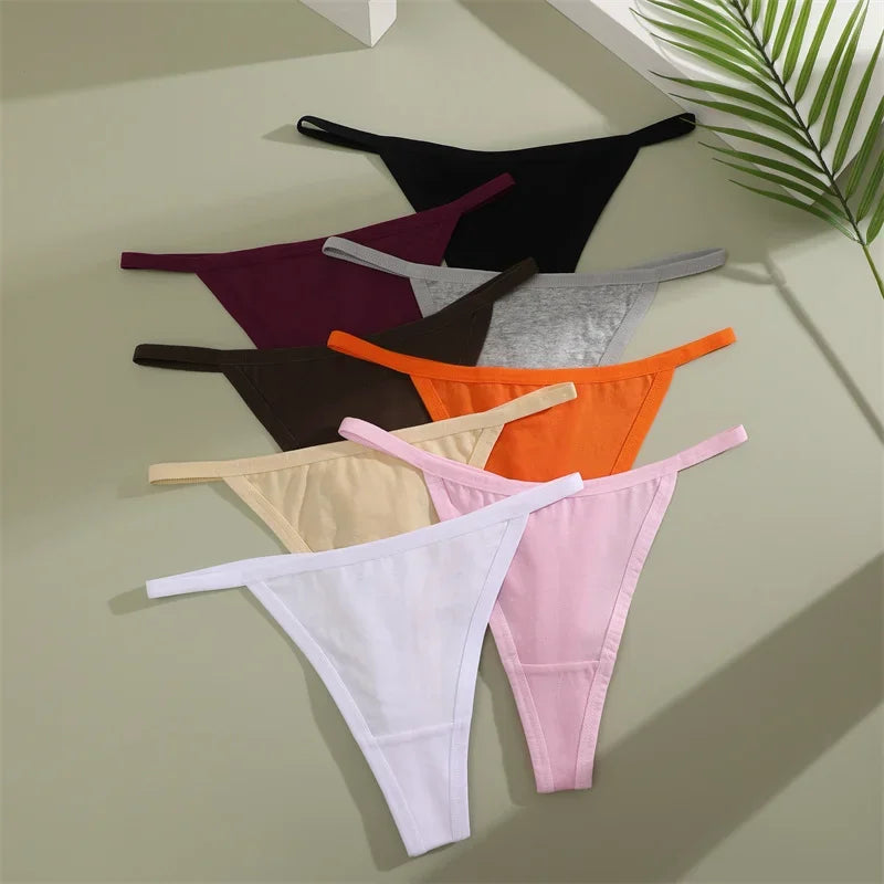 8Pcs/Set Women Cotton Panties Sexy Low Waist G-String Thong Thin Belts Female Breahtable Underwear Ladies Soild Panties Lingerie