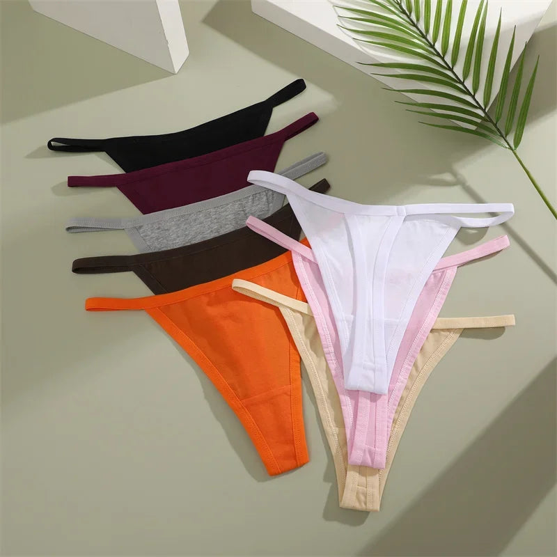 8Pcs/Set Women Cotton Panties Sexy Low Waist G-String Thong Thin Belts Female Breahtable Underwear Ladies Soild Panties Lingerie