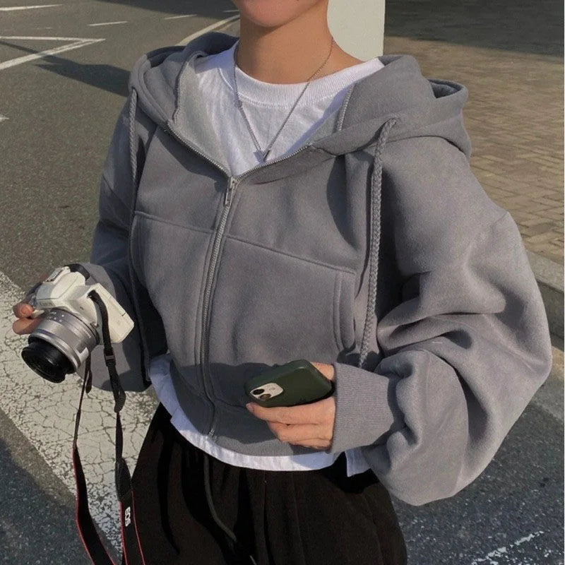 Hoodie Crop Coreana – Fleece Suave Oversize