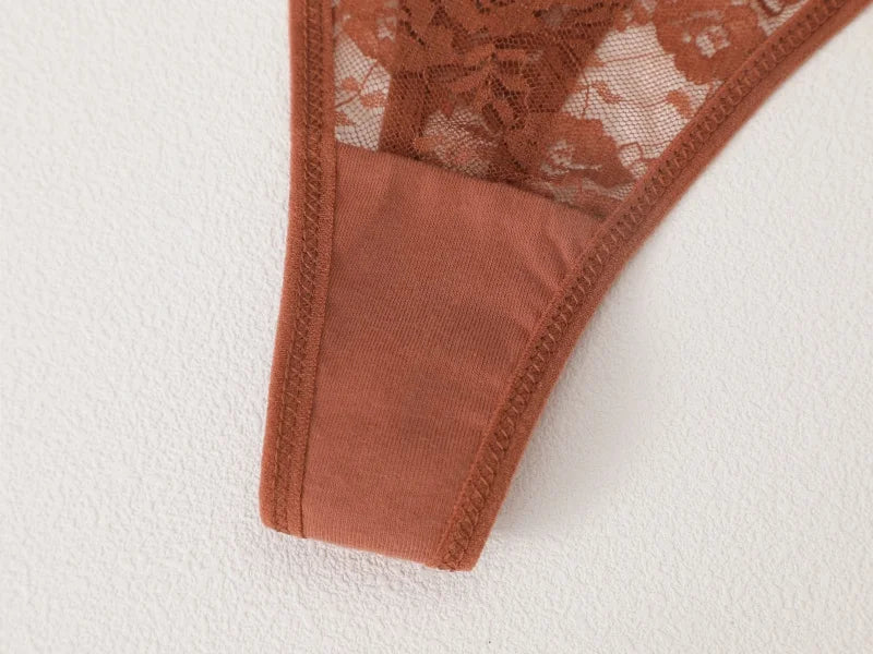 7Pcs/Set Women's Sexy Lace Transparents G-Strings Underwear Summer Solid Color Lace Floral Thongs Female Low Waist Sexy Lingerie
