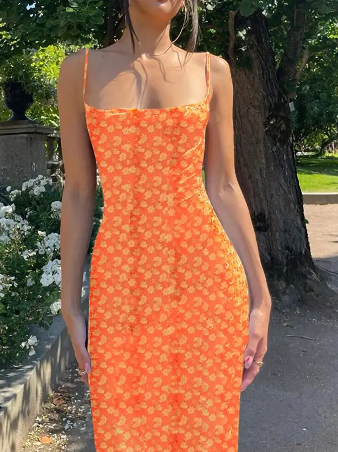 Vestido Largo Floral para Mujer – Escote Elegante, Espalda Descubierta y Corte Ajustado