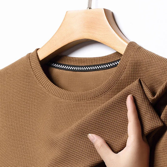 Camiseta Waffle para Hombre – Manga Corta, Cuello Redondo y Corte Casual