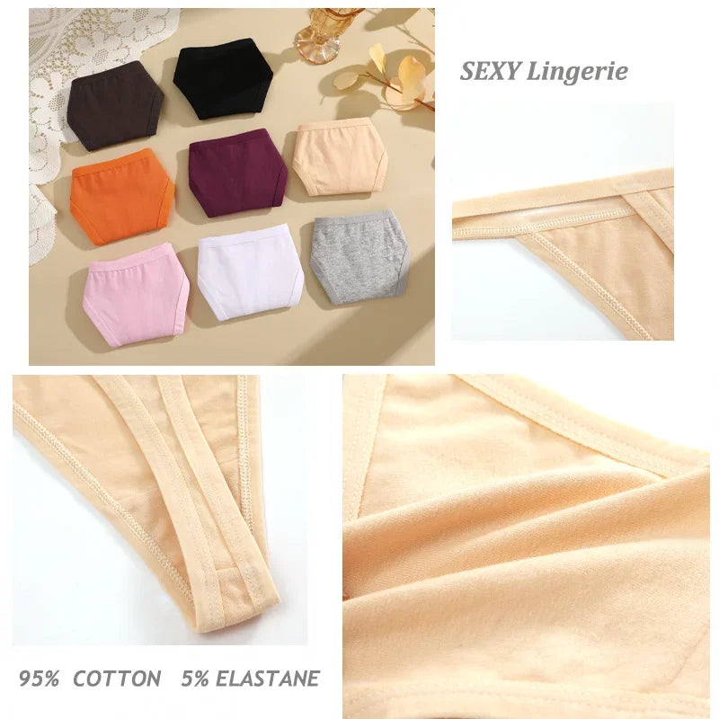 8Pcs/Set Women Cotton Panties Sexy Low Waist G-String Thong Thin Belts Female Breahtable Underwear Ladies Soild Panties Lingerie