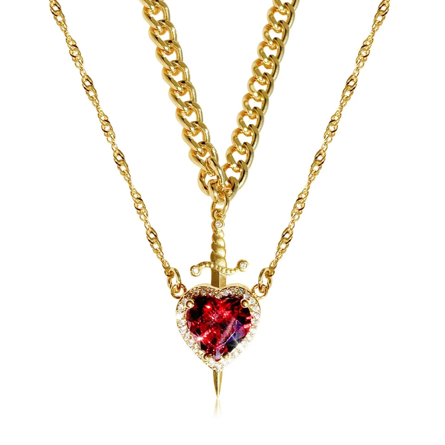 Collar Corazón y Espada Glowzy™ – Collar Romántico de Zirconia para Mujer | Regalo Especial Parejas