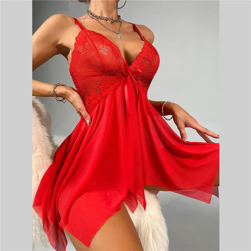 Lencería Transparente para Mujer – Babydoll de Encaje y Malla con Diseño Elegante y Sensual