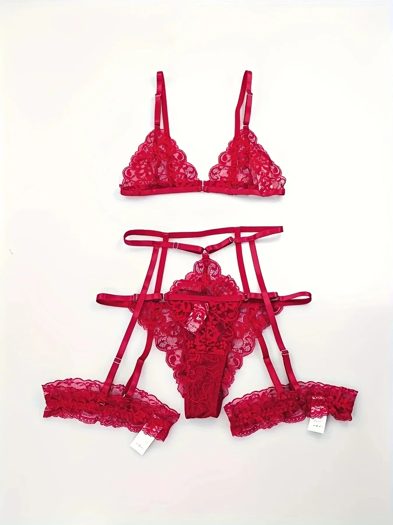 Set de Lencería 3 Piezas para Mujer – Encaje Transparente, Liguero y Diseño Sensual