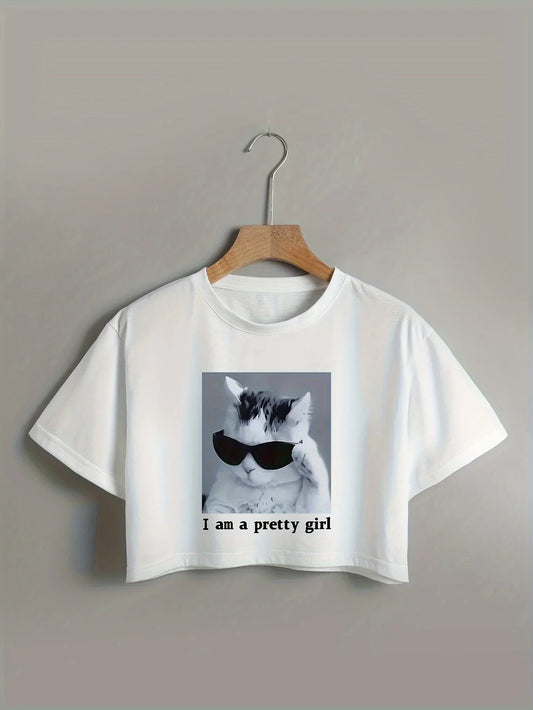 Sunglass Cat Crop Tee – Playful Street Ease