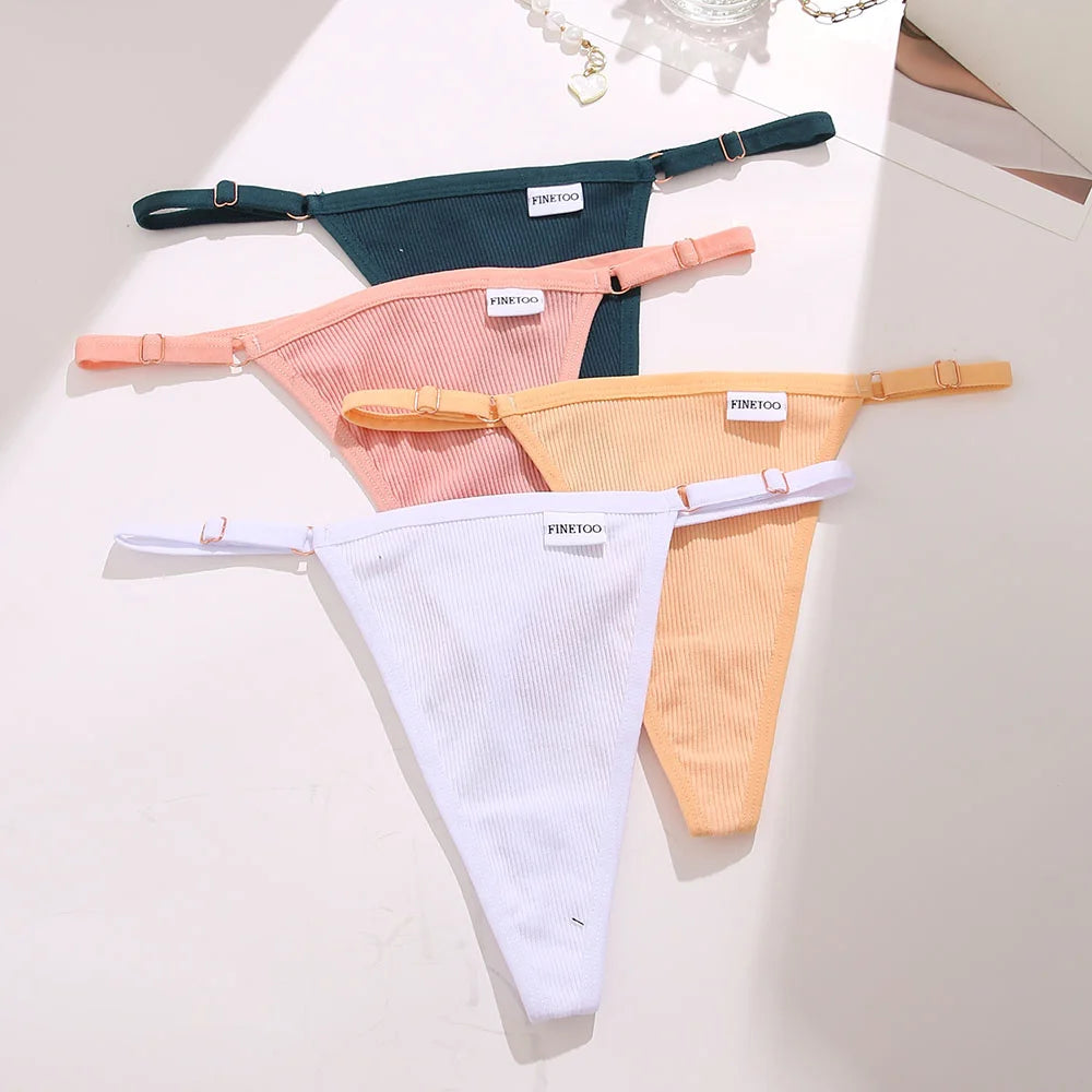 FINETOO 4pcs/set Adjustable Women's Cotton Panties Sexy Low Rise Thongs Solid Color Seamless Female Underpants Women Lingerie