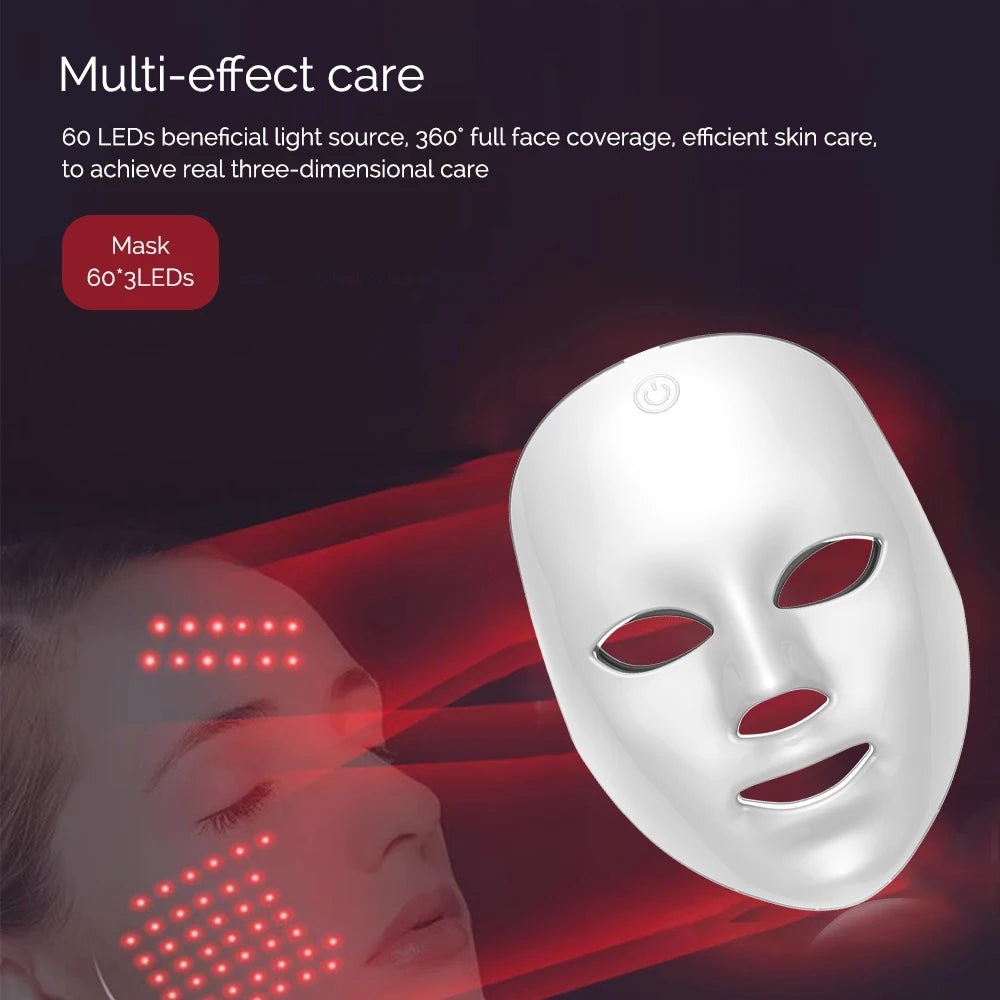 Máscara Facial LED de 7 Colores – Terapia de Luz para Rejuvenecimiento y Cuidado Facial