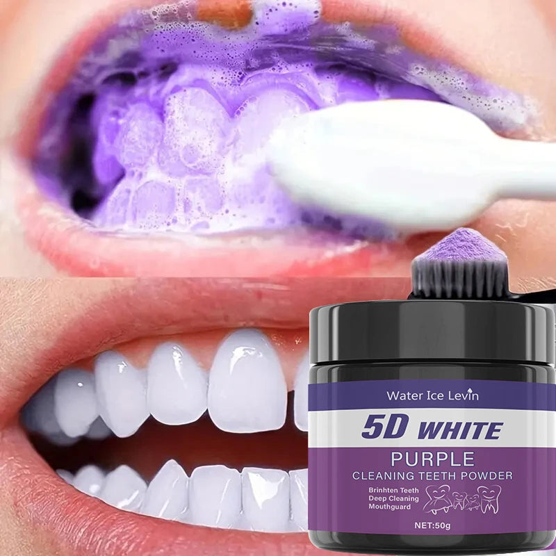 Polvo Blanqueador Dental Morado – Limpieza Profunda y Corrección de Tonos Amarillos