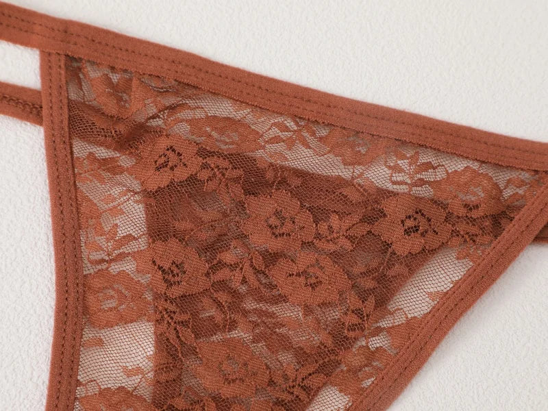 7Pcs/Set Women's Sexy Lace Transparents G-Strings Underwear Summer Solid Color Lace Floral Thongs Female Low Waist Sexy Lingerie