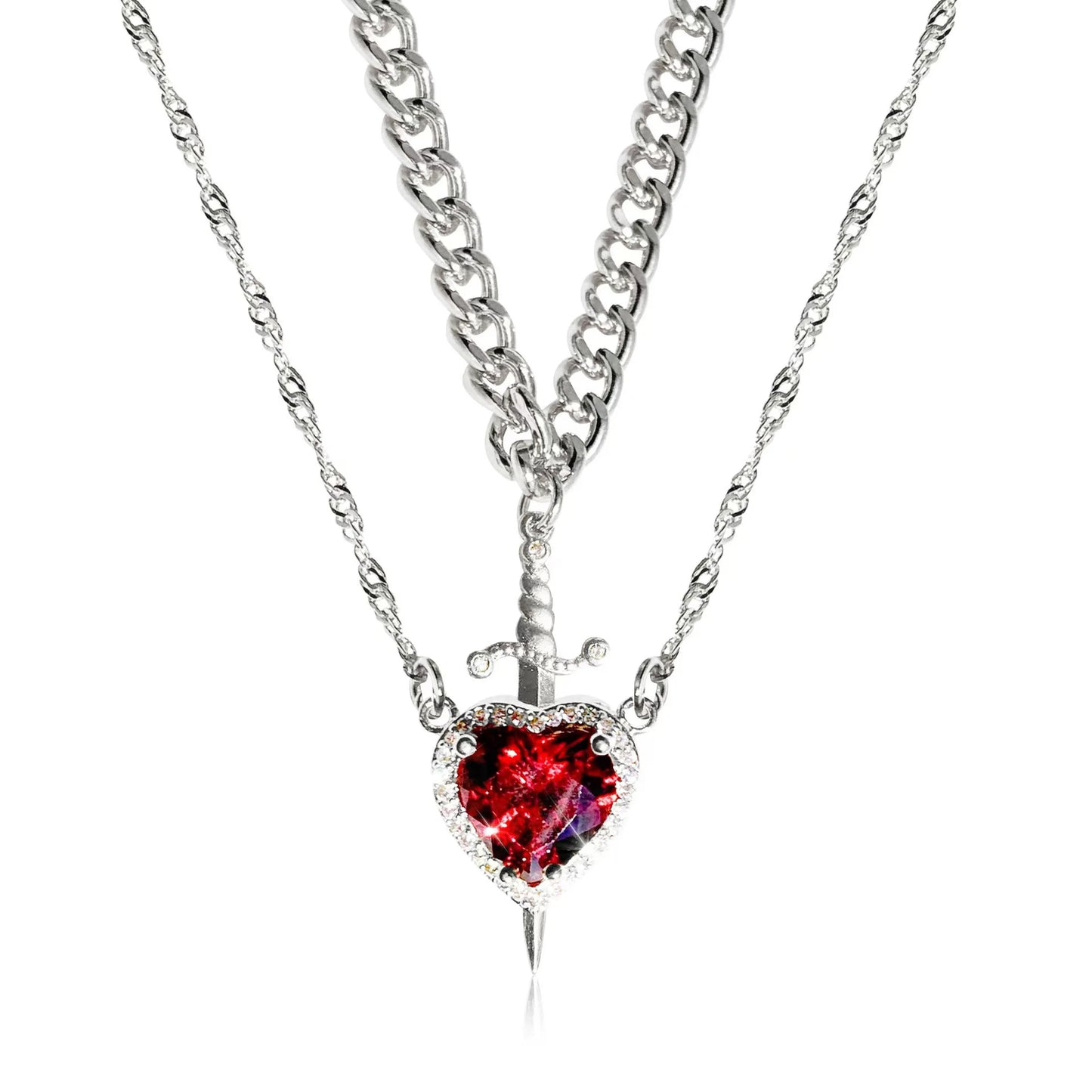 Collar Corazón y Espada Glowzy™ – Collar Romántico de Zirconia para Mujer | Regalo Especial Parejas