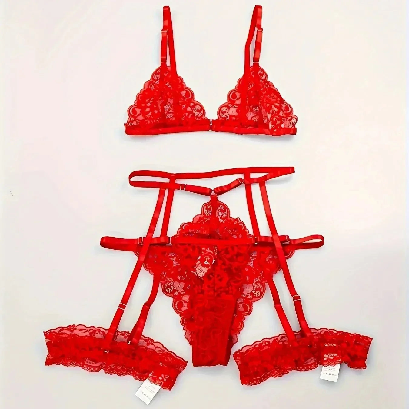 Set de Lencería 3 Piezas para Mujer – Encaje Transparente, Liguero y Diseño Sensual