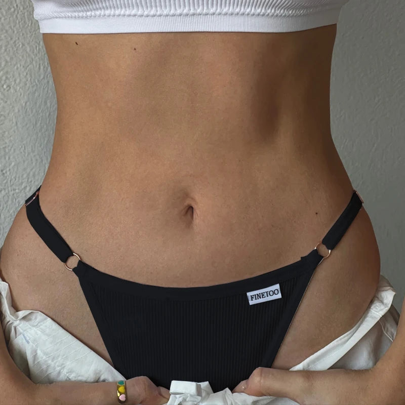 FINETOO 4pcs/set Adjustable Women's Cotton Panties Sexy Low Rise Thongs Solid Color Seamless Female Underpants Women Lingerie