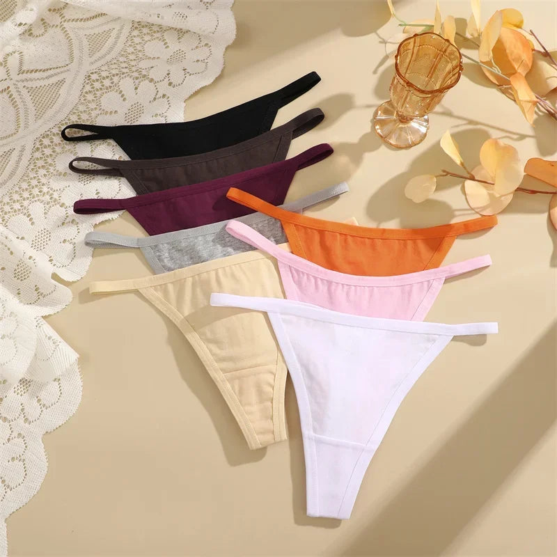 8Pcs/Set Women Cotton Panties Sexy Low Waist G-String Thong Thin Belts Female Breahtable Underwear Ladies Soild Panties Lingerie